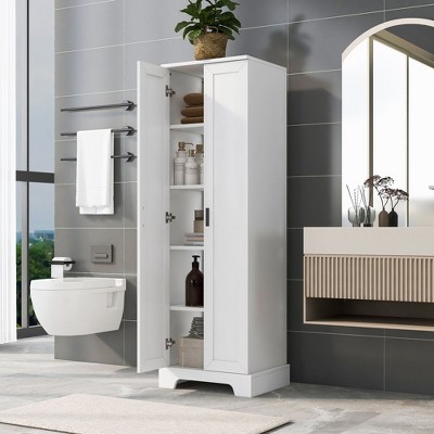 NicBex 5-Tier Bathroom Storage Shelf with 2 Doors,Matte Finish FreeStanding Tall Cabinets with Adjustable Shelves for Bathroom,MDF Board