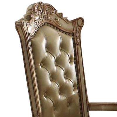 Bone Faux Leather and Gold Patina Floral Accent Chair