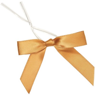 Juvale 100-Piece Gold Satin Twist Tie Ribbon Bow, 2.5 X 3 inches