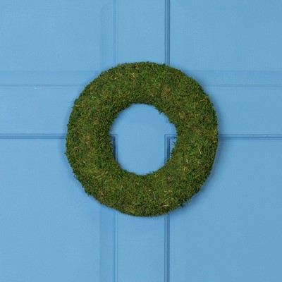 Green Reindeer Moss Artificial Floral Spring Wreath, 13.7"
