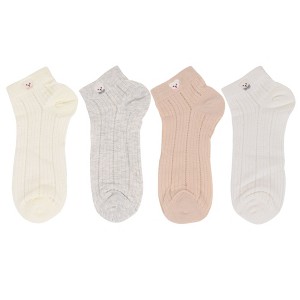 Anna-Kaci 4 Pairs Women's Ankle Mesh Socks with Bear Embroidery Lightweight Breathable Knit and Elastic Cuffs - 1 of 4