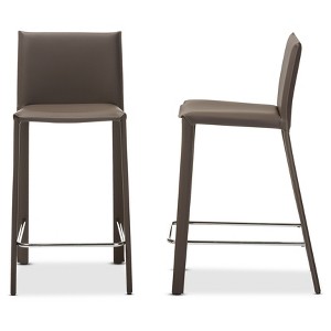 Set of 2 Crawford Modern and Contemporary Leather Upholstered Counter Height Barstools Taupe - Baxton Studio: Bonded Leather, Steel Frame, Padded Back - 1 of 4