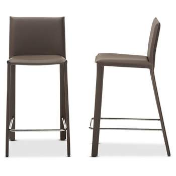 Set of 2 Crawford Modern and Contemporary Leather Upholstered Counter Height Barstools Taupe - Baxton Studio