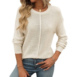 Women's Top Oversized Chunky Knit Sweater Long Sleeve Crew Neck Casual Pullover Sweater - 1 of 2