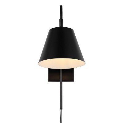 Rhoeva Black Metal Plug-In Wall Sconce with Tapered Shade