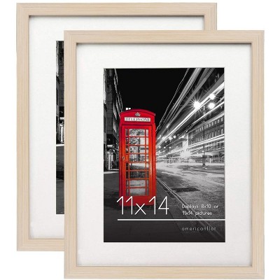 Americanflat 11x14 Light Wood Picture Frame 2 Pack with Shatter-Resistant Glass Cover - 11X14 Frame With Mat For 8X10 Inch Photos - 2 Pack