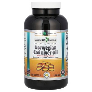 Amazing Nutrition Amazing Omega, Norwegian Cod Liver Oil, Lemon, 1,000 mg, 250 Softgels - 1 of 2