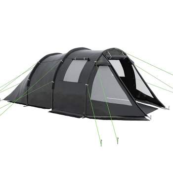 Outsunny 3-4 Person Waterproof Cabin Tent with Room Division, Portable Camping Gear with Windows, Carrying Bag, Charcoal