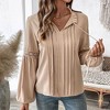 Women Top V Neck Long Lantern Sleeve Casual Blouse Elegant Tied Front Shirt - 3 of 4