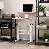 Pink Rolling Sitting/Standing Reversible Desk with Side Storage - Mind Reader: Small Stand/Sit Desk, Wood Laminate, Metal Frame - 3 of 4