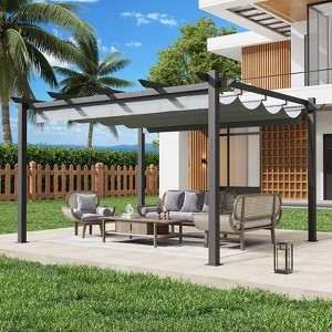EROMMY 10'×13' Outdoor Retractable Pergola Canopy, Aluminum Pergola With Sun Shade Canopy, Ideal For Patio, Garden, Grill, Outdoor Pergola With Roof - 1 of 4