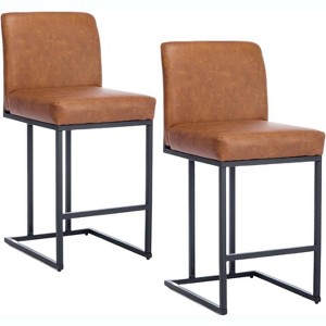 Jojoka Bar Stools,24" Seat High Counter Height Leather Barstools with Back and Metal Frame for Kitchen Island - 1 of 4
