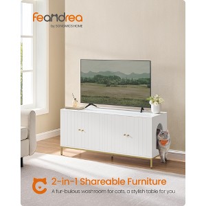 Double Litter Box Enclosure, Modern Cat Furniture with 2 Cabinets & Scratching Mat, Hidden Litter Box Table for 2 Cats, White & Gold - 1 of 4