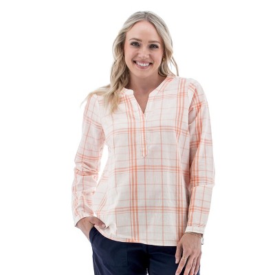 Old Ranch Brands Women's Flora Organic Y-Neck Top - Coral, Size X Small