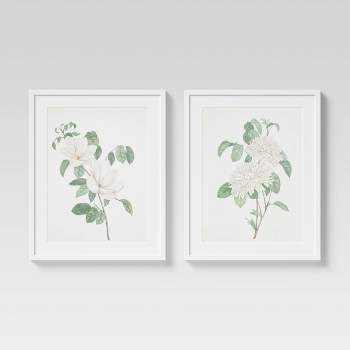 (Set of 2) 24" x 30" Flowers Framed Wall Art White - Threshold™