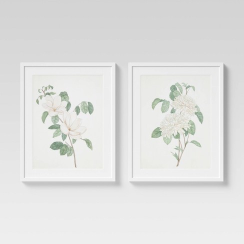 (Set of 2) 24" x 30" Flowers Framed Wall Art White - Threshold™ - image 1 of 4