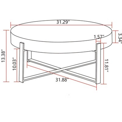 31.29" Round Fir Wood Coffee Table with Black Metal Cross Legs