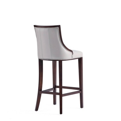 Set of 2 Light Grey Faux Leather Walnut Wood Bar Stools