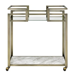 Acme Furniture Neilo Faux Marble Top Bar Serving Cart Clear Glass/Wire Brass Finish - 1 of 4