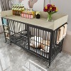 Large Pet Cage with Storage Rack & Drawers, Iron Frame Kennel with Stainless Steel Food & Water Bowls, Black + Beige - Nertpow - 3 of 4