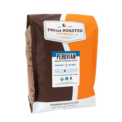 Fresh Roasted Coffee, Organic Peruvian Decaf, Medium Roast Ground Coffee - 5lb