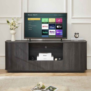 64-Inch Wavy TV Stand with Curved Side Panels, TV Stand Press-to-Open Doors for Living Room, Particle Board TV Stand-Coolbibila - 1 of 4