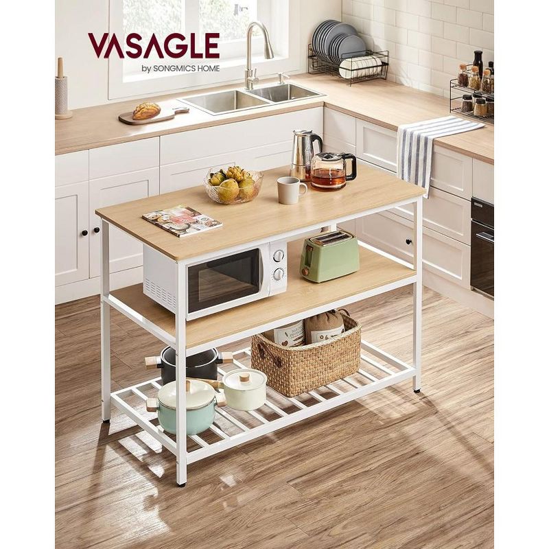 VASAGLE Kitchen Island with 3 Shelves, 47.2 Inches Kitchen Shelf with Large Worktop, Stable Steel Structure, Industrial, Easy to Assemble, 2 of 10