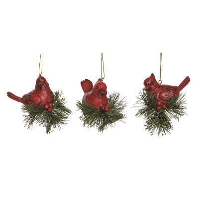 Transpac Resin Cardinal w/Holly Ornament Set of 3 Christmas Home Decorations