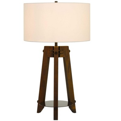 Walnut and White Tripod Table Lamp with 3-Way Switch