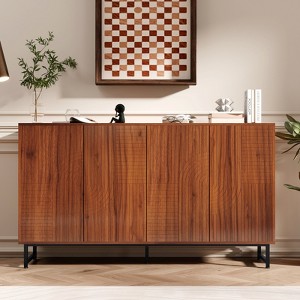 Racxily Modern Art Sideboard, Wave Relief Design with Walnut Texture & Iron Legs, Living Room Storage Cabinet - 1 of 4