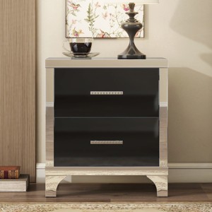 Modern High Gloss Nightstand with 2 Drawers & Mirrored Finish,Particle Board Bedside Table for Bedroom or Living Room-Cuddlewood - 1 of 4