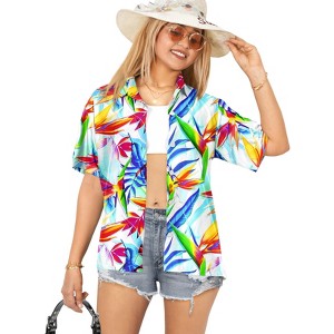 HAPPY BAY Hawaiian Shirts Womens Casual Summer Beach Short Sleeve Vacation Luau Party Blouses Dress Tops Tee Shirts T Shirt for Women - 1 of 4