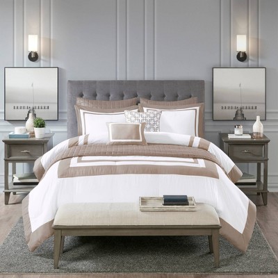 Taupe Full Microfiber 8-Piece Bedding Set with Decorative Pillows