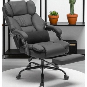 Mshliw Executive Office Chair with Footrest, 400LB Capacity PU Leather Reclining Desk Chair with Arms, Lumbar Support & Swivel Wheels - 1 of 4