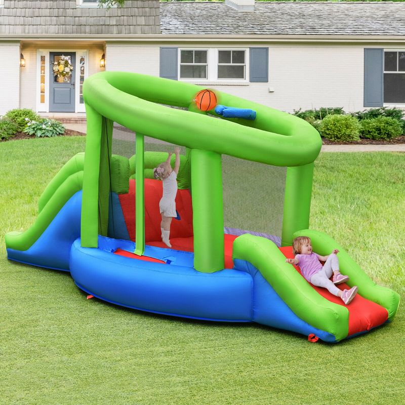 Costway Inflatable Snail Bounce House Dual Slide Basketball Game Without Blower, 3 of 11