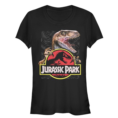 Junior's Jurassic Park Velociraptor Hooked On Logo T-shirt - Black ...