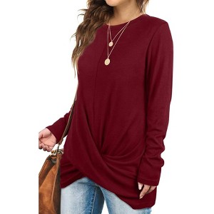 Women's Knotted Long Sleeve Top Soft Classic Fall Blouse Effortless Holiday Style - 1 of 4