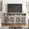 Farmhouse TV Stand for 80 inch, Mid Century Entertainment Center with LED Lights, Wooden Media Cabinet with Glass Door for Living Room, Whitewash - 2 of 4