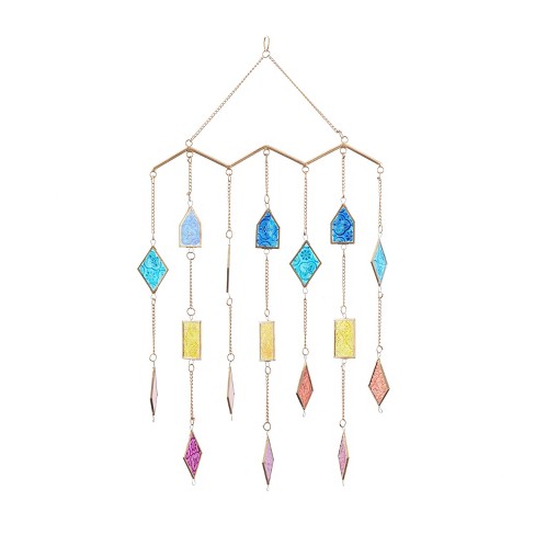 29" x 17" Contemporary Metal Geometric Windchime Blue/Yellow/Pink - Olivia & May - image 1 of 4