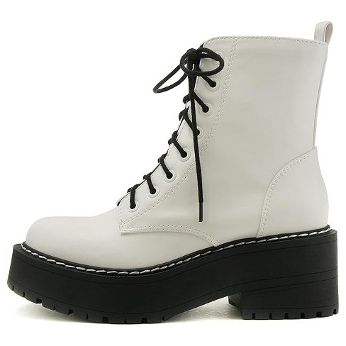 Soda Fling Women Lace Up Platform Combat Boots With Side Zipper White Pu Size 5.5 Target