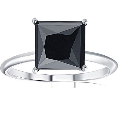Pompeii3 3Ct Black Moissanite Princess Cut Solitaire Engagement Ring 14k White Gold
