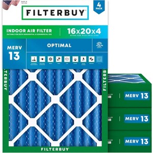 Filterbuy 16x20x4 Air Filter (4-Pack), Pleated MERV 13 Health Defense Replacement HVAC AC Furnace Filters (Actual Size: 15.50 x 19.50 x 3.63) - 1 of 4