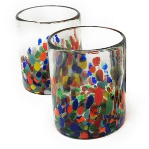 Dos Sueños Mexican Hand Blown Tumblers - Confetti Carmen Design - 10oz - Set of 2 - 1 of 3