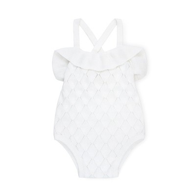 Image of Hope & Henry Baby Ruffle Sweater Romper (White Diamond Pointelle, 3-6 Months)