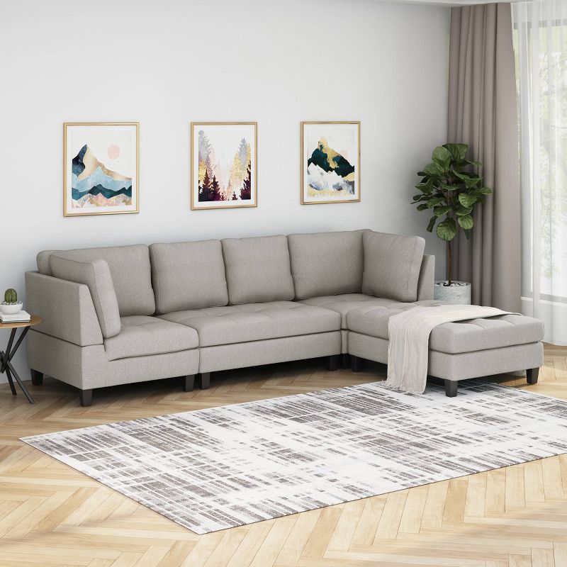 4pc Beckett Contemporary Sectional and Ottoman Set Beige - Christopher Knight Home, 3 of 8