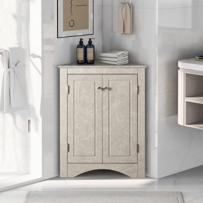 2-Door Modern Corner Storage Cabinet, Freestanding Corner Organizer with Adjustable Shelves, Perfect for Bathroom, Kitchen, Living Room