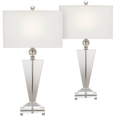 Vienna Full Spectrum Modern Table Lamps Set of 2 Art Deco Crystal Trophy Off White Rectangular Shade for Living Room Bedroom