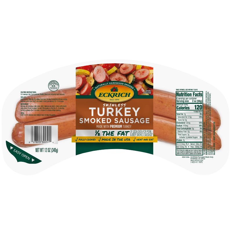 Eckrich Turkey Skinless Smoked Sausage - 12oz, 2 of 6