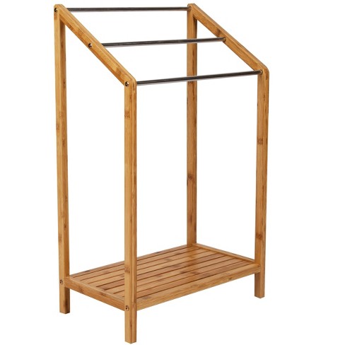 Home It USA Bamboo 3-Tier Freestanding Wood Drying Rack - Natural Brown, Indoor Clothes Drying Stand, Space-Saving, 14-1/2-in x 29-1/2-in x 41-3/4