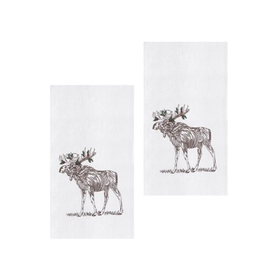 C&F Home Holly Moose Embroidered Cotton Flour Sack Kitchen Towel Dishtowel, Set of 2